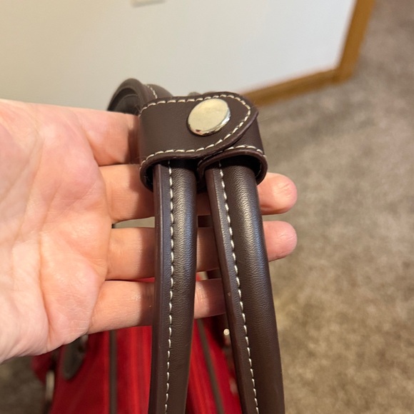 Chaps Red Tote with Brown Trim and Dual Handles - Picture 3 of 11